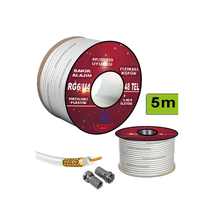 Anten Uydu Beyaz Kablo Rg6 U4 Tv Anten Kablo 48 Tel - 60 Metre