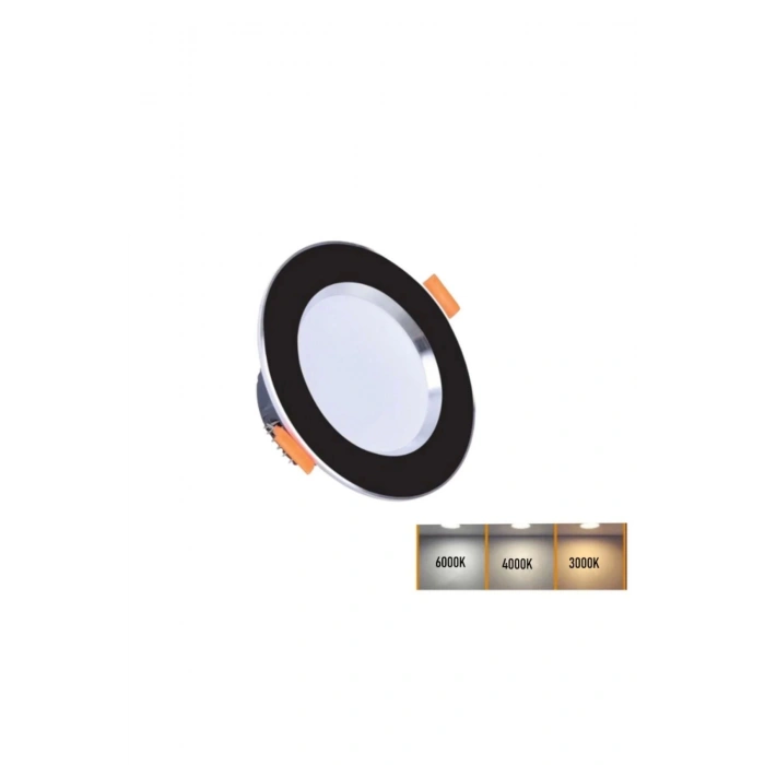5W 3 Renkli ( Beyaz, Gün Işığı, Amber )Siyah Krom Kasa Led Spot Lamba 4 Adet