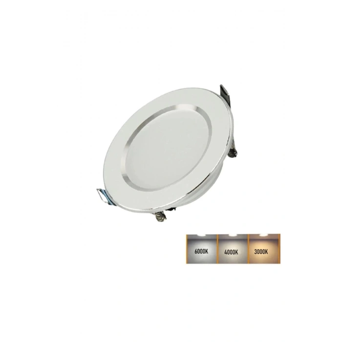 5W 3 Renkli (Beyaz, Gün Işığı, Amber) Beyaz Krom Kasa Led Spot Lamba 1 Adet