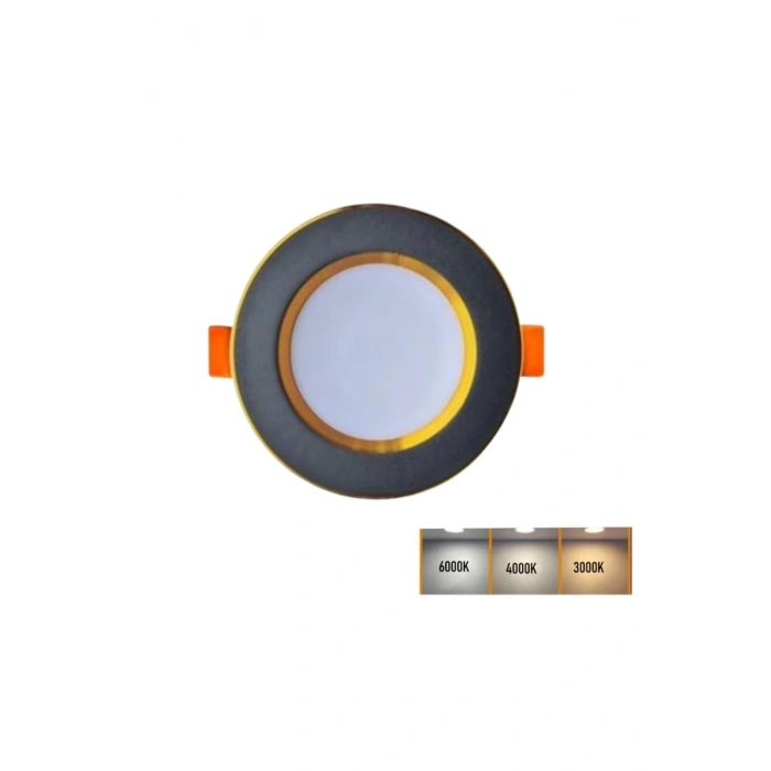 5W 3 Renkli (Beyaz,Günışığı,Amber) Siyah Gold Kasa Led Spot Lamba 2 Adet