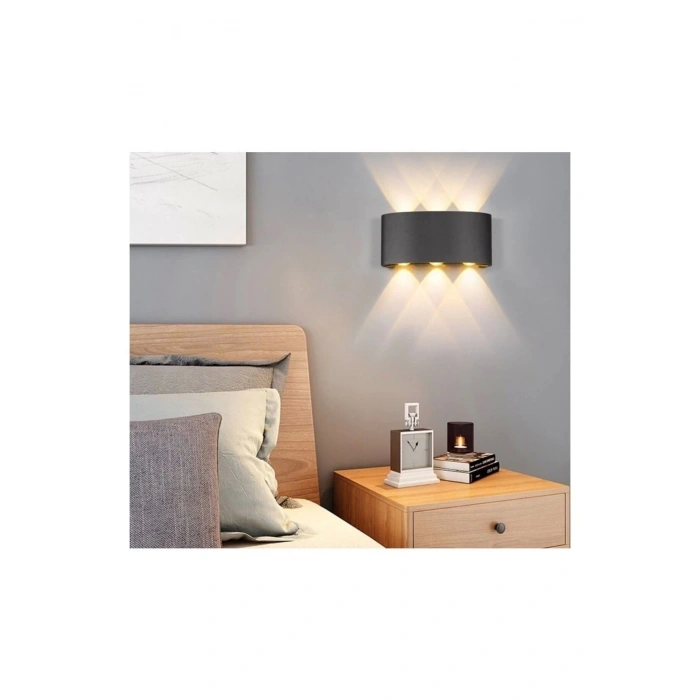 Dekoratif 10w Çift Yönlü Iç-dış Mekan Siyah Kasa Amber Rengi Işık Duvar Aplik 6 Adet