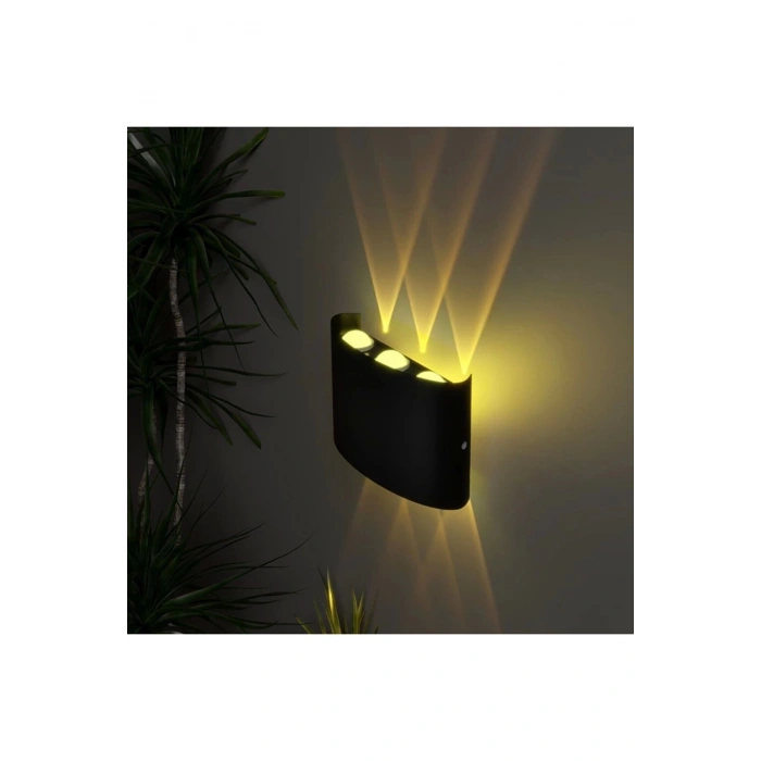 Dekoratif 10w Çift Yönlü Iç-dış Mekan Siyah Kasa Amber Rengi Işık Duvar Aplik 6 Adet