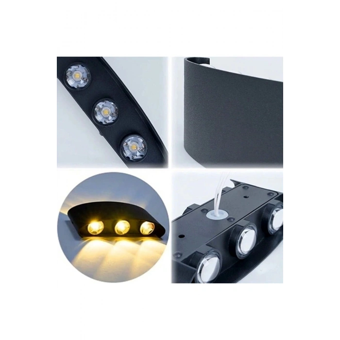 Dekoratif 10w Çift Yönlü Iç-dış Mekan Siyah Kasa Amber Rengi Işık Duvar Aplik 6 Adet