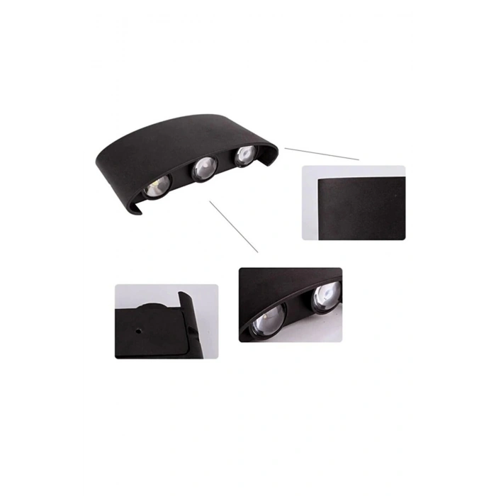 Dekoratif 10w Çift Yönlü Iç-dış Mekan Siyah Kasa Amber Rengi Işık Duvar Aplik 6 Adet