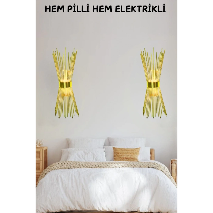 Kirpi Modeli Metal Çift Yönlü Beyaz Işık GOLD KASA Duvar Aydınlatma Pilli Aplik