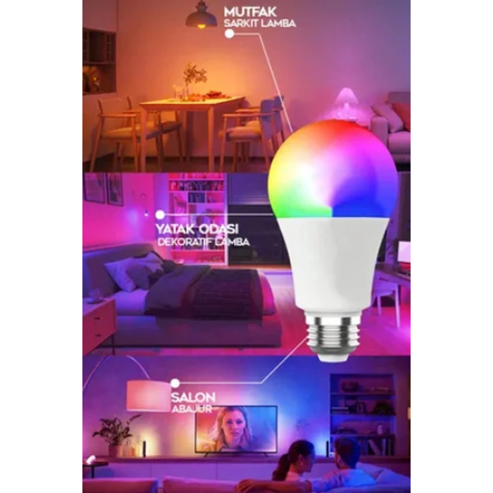 Rgb Led Lamba ampül Kumandalı Ambiyans Aydınlatma Tasarruflu Renk Değiştiren Led Işık 10 Adet