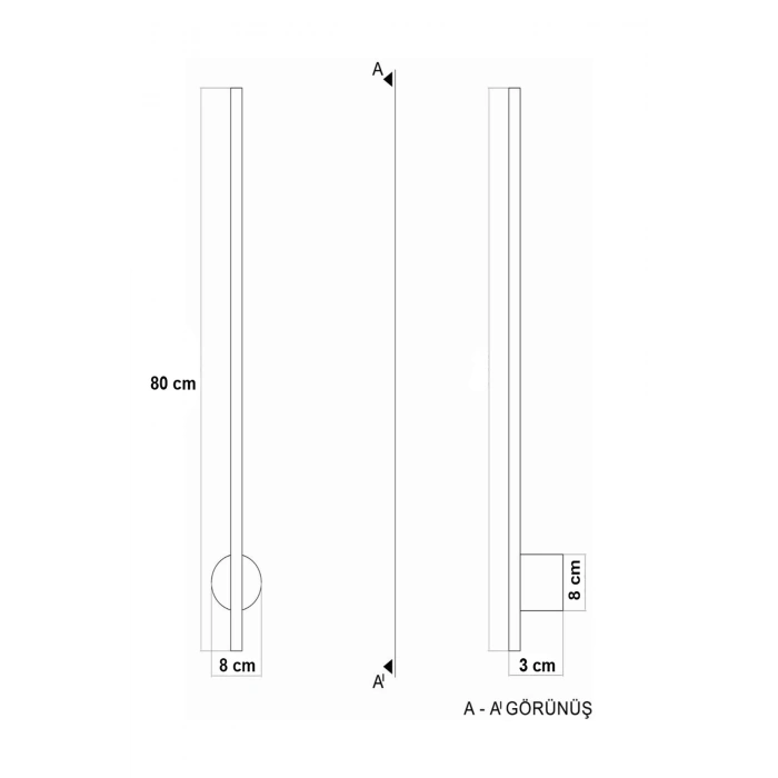 Dekoratif 20W İç Mekan Siyah Kasa 3 Renkli Işık Elektrikli 80 cm Duvar Aplik 1 Adet