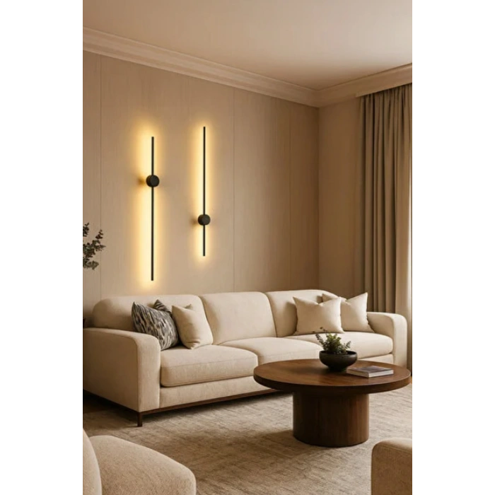 Dekoratif 20W İç Mekan Siyah Kasa 3 Renkli Işık Elektrikli 80 cm Duvar Aplik 1 Adet