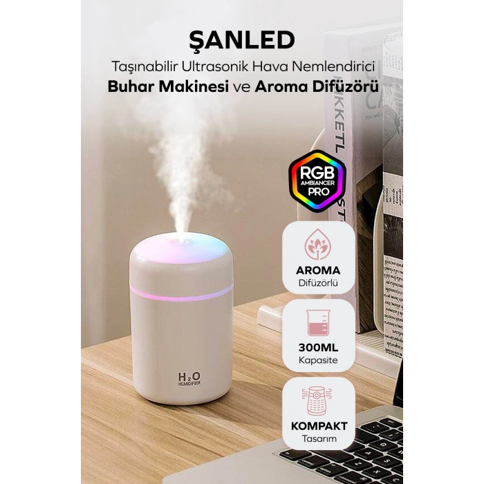 300 ml Ultrasonik Ledli Hava Nemlendirici Buhar Makinesi Ve Aroma Difüzörü