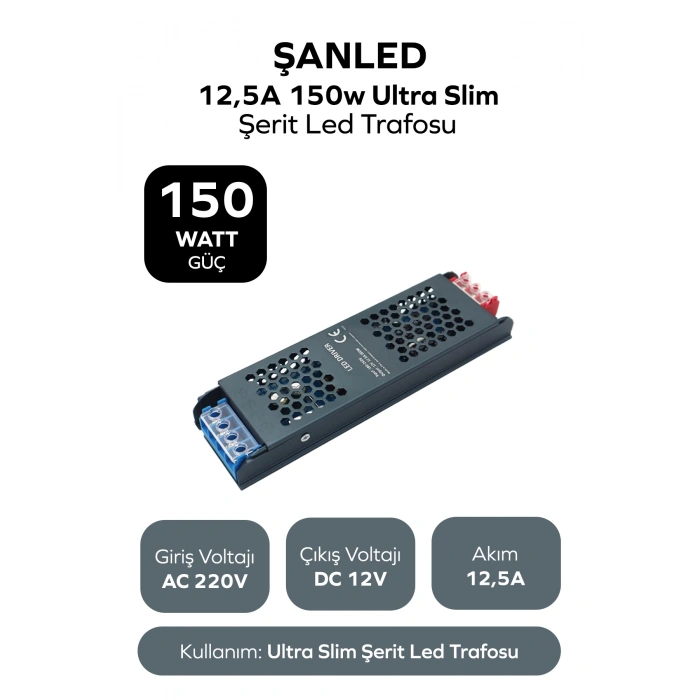 150W 12,5A Ultra Slim Şerit Led Trafosu