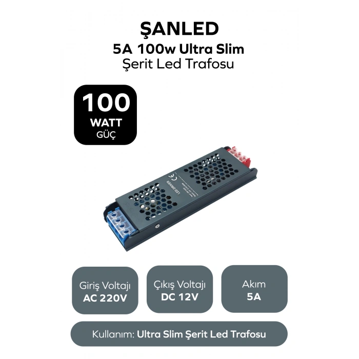 100W 5A Ultra Slim Şerit Led Trafosu