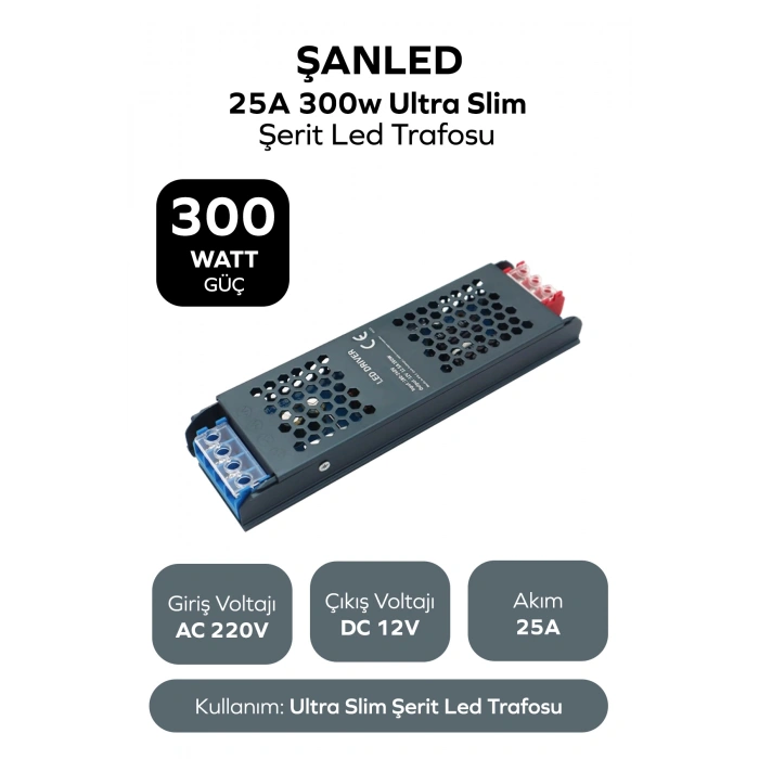 300W 25A Ultra Slim Şerit Led Trafosu