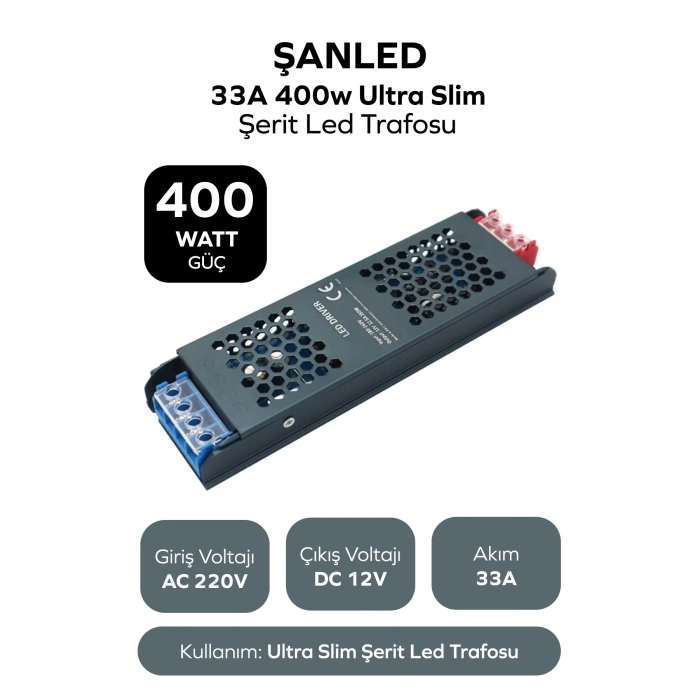 400W 33A Ultra Slim Şerit Led Trafosu
