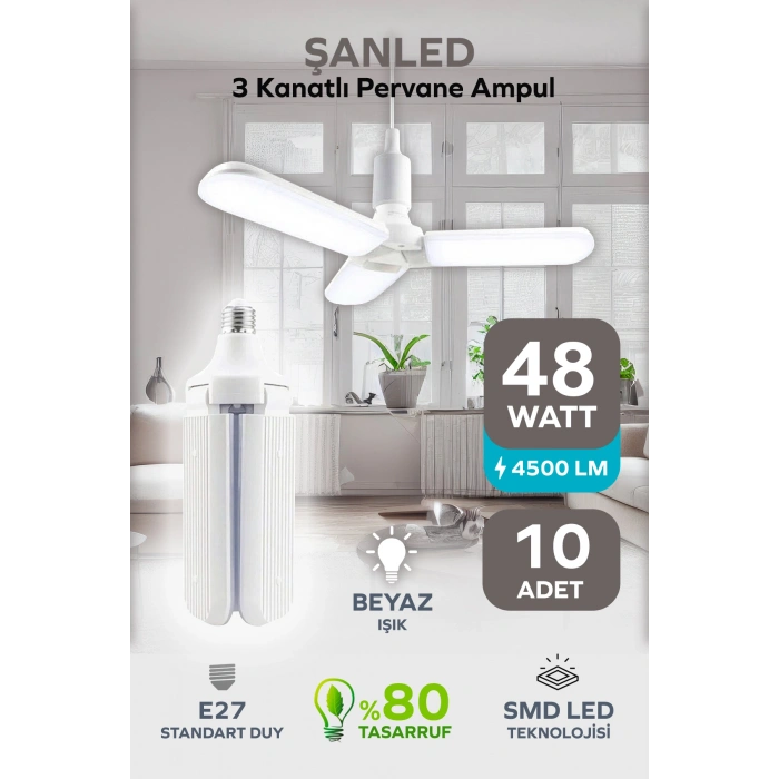 3 Kanatlı Pervane 48W Ampul Beyaz Işık- 10 Adettir