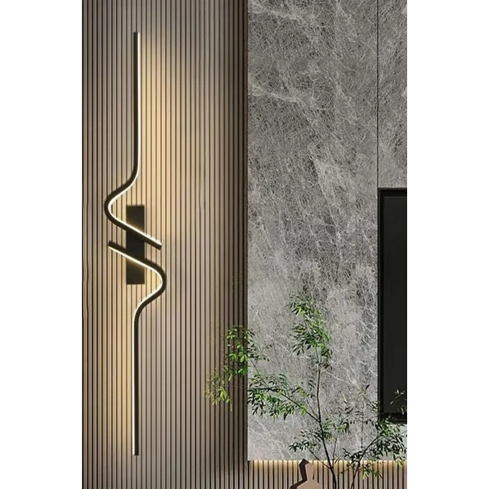 Dekoratif 40W İç Mekan Siyah Kasa Amber Işık Rengi 115 cm Duvar Aplik PİLLİ 1 Adet