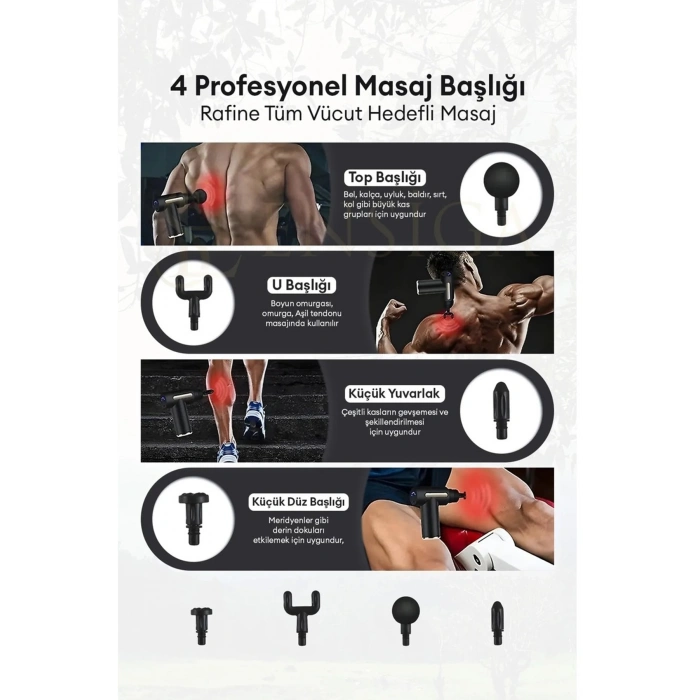 Masaj Tabancası Sporcu Masaj Aleti 4 Başlıklı Şarjlı Titreşimli Sporcu Masaj Tabancası