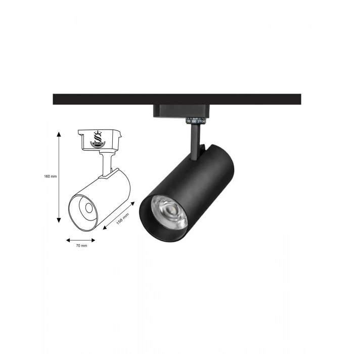 Led Siyah Kasa Beyaz Işık 35w Raylı Spot