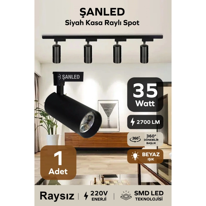 Led Siyah Kasa Beyaz Işık 35w Raylı Spot