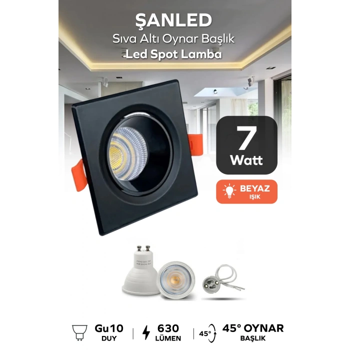 6w Sıva Altı Oynar Başlık Gu10 Siyah Kasa Beyaz Işık Led Spot Lamba 1 Adet