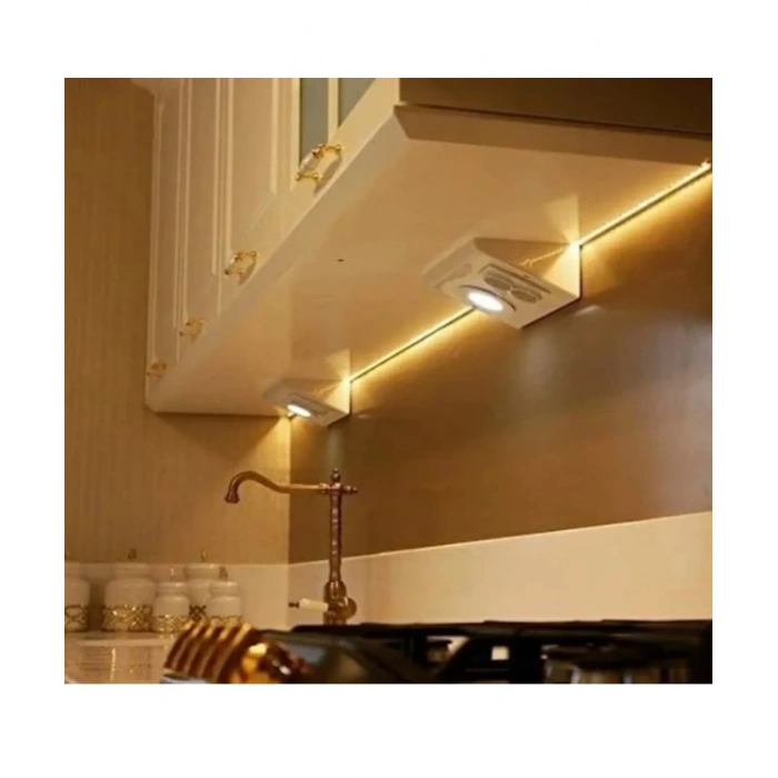 7W 3Renkli Çift Prizli Beyaz Dolap & Tezgah Altı Metal Led Aydınlatma 2 Adet