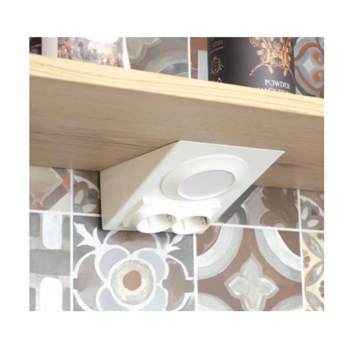 7W 3Renkli Çift Prizli Beyaz Dolap & Tezgah Altı Metal Led Aydınlatma 2 Adet