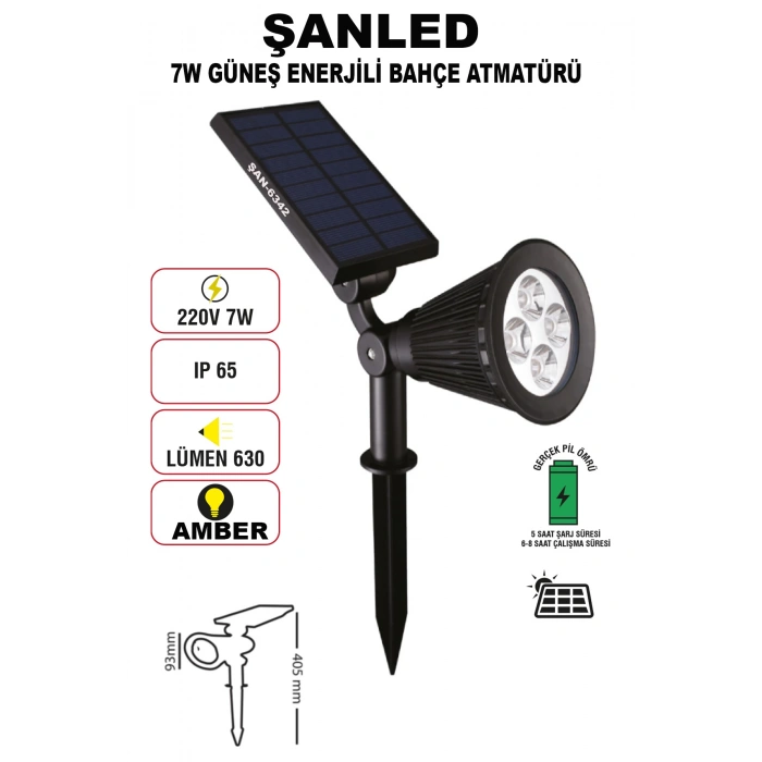 7w Güneş Enerjili Amber Işık Profesyonel Bahçe Sokak Dış mekan Aydınlatma Projektör 5 Adet