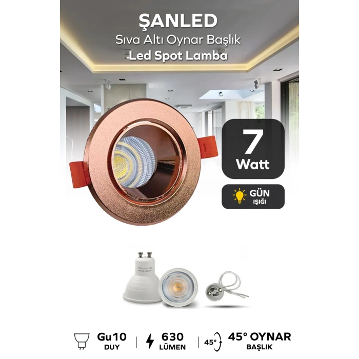 7w Sıva Altı Oynar Başlık Gu10 Yuvarlak Bakır Kasa Gün Işığı Led Spot Lamba 1 Adet