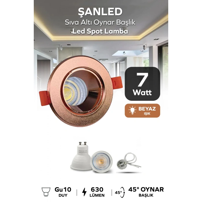 7w Sıva Altı Oynar Başlık Gu10 Yuvarlak Bakır Kasa Beyaz Işık Led Spot Lamba 1 Adet