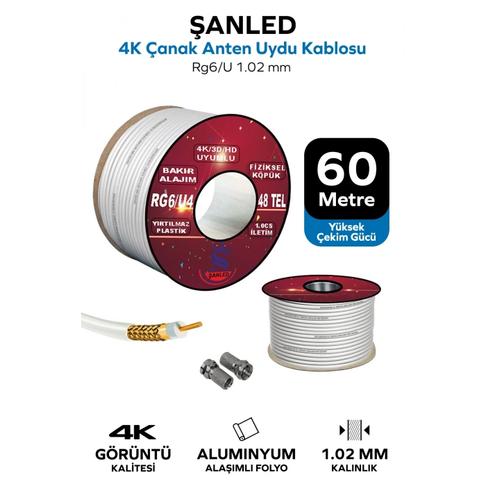 Anten Uydu Beyaz Kablo Rg6 U4 Tv Anten Kablo 48 Tel - 60 Metre