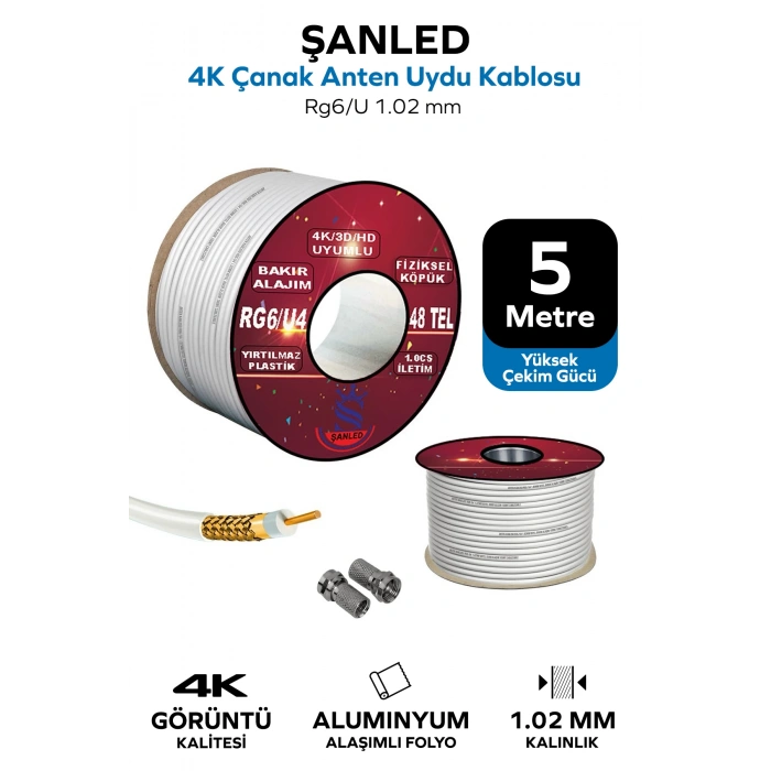 Anten Uydu Beyaz Kablo Rg6 U4 Tv Anten Kablo 48 Tel - 5 Metre