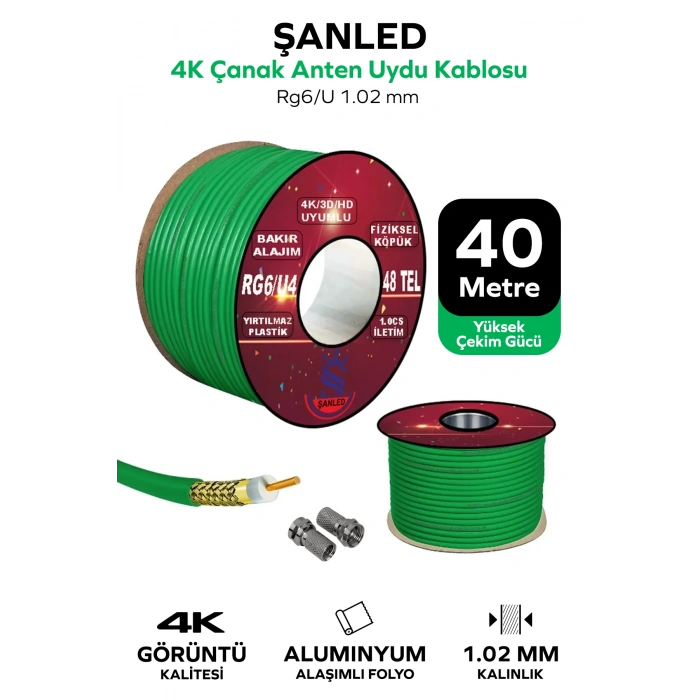 Anten Uydu Yeşil Kablosu Rg6 U4 Tv Anten Kablo 48 Tel - 40 Metre