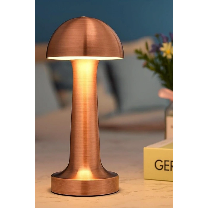 Bakır Renk Şarjlı LED Masa Lambası Type-C Girişli Dokunmatik 3 Işık Modlu Gece Aydınlatması