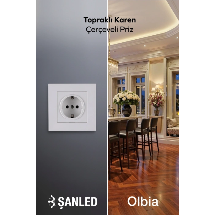 Beyaz Topraklı Karen Çerçeveli Priz 1 Adet