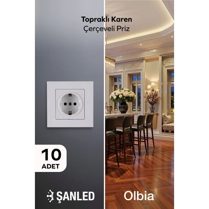 Beyaz Topraklı Karen Çerçeveli Priz 10 Adet