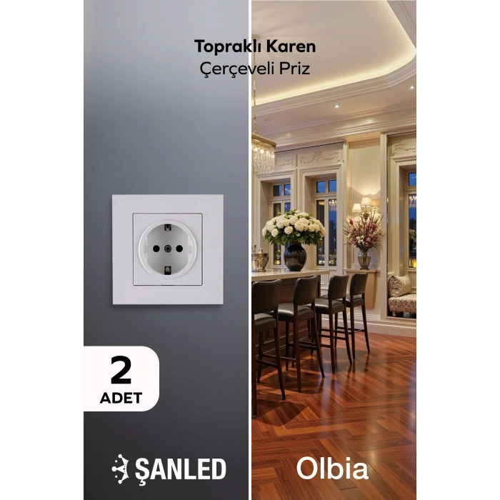 Beyaz Topraklı Karen Çerçeveli Priz 2 Adet