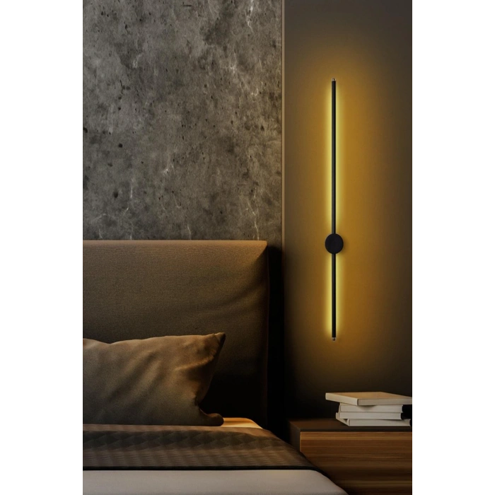 Dekoratif 20W İç Mekan Siyah Kasa Amber Işık 80 cm Duvar Aplik PİLLİ 1 Adet