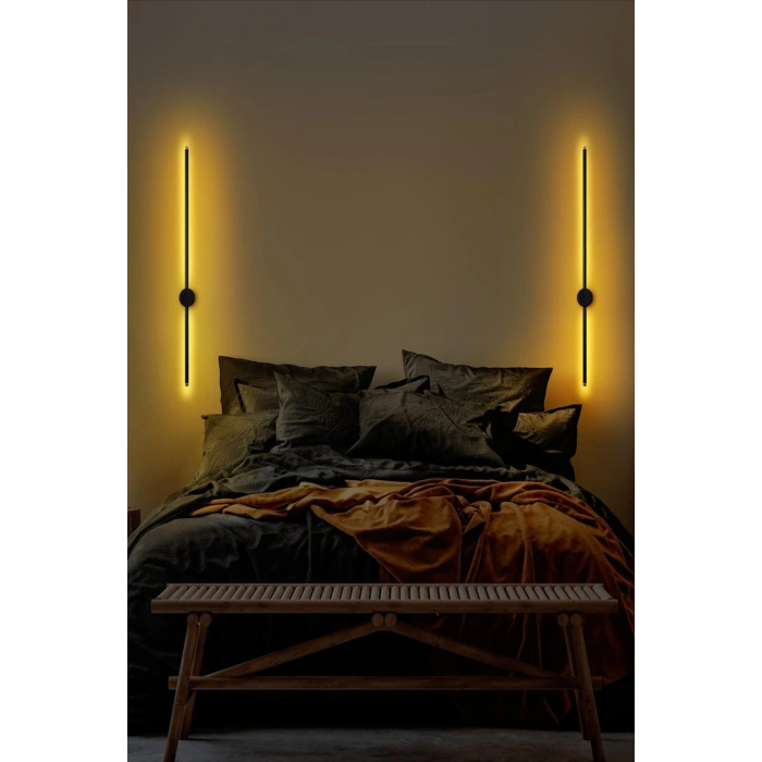Dekoratif 20W İç Mekan Siyah Kasa Amber Işık 80 cm Duvar Aplik PİLLİ 4 Adet