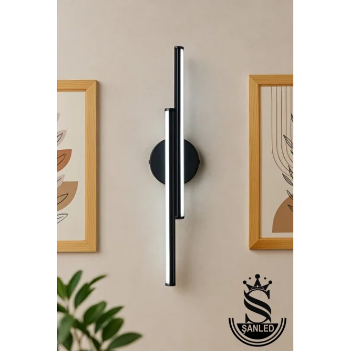 Dekoratif 20W İç Mekan Siyah Kasa Beyaz Işık 60 cm Duvar Aplik PİLLİ 1 Adet