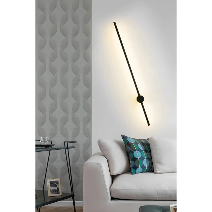 Dekoratif 20W İç Mekan Siyah Kasa Beyaz Işık 80 cm Duvar Aplik PİLLİ 1 Adet