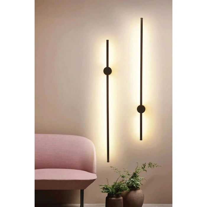 Dekoratif 20W İç Mekan Siyah Kasa Gün Işığı 80 cm Duvar Aplik PİLLİ 2 Adet