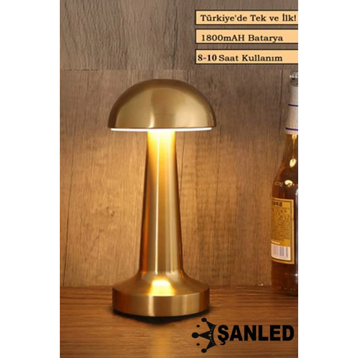 Gold Renk Şarjlı LED Masa Lambası Type-C Girişli Dokunmatik 3 Işık Modlu Gece Aydınlatması