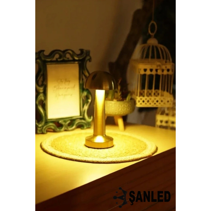 Gold Renk Şarjlı LED Masa Lambası Type-C Girişli Dokunmatik 3 Işık Modlu Gece Aydınlatması