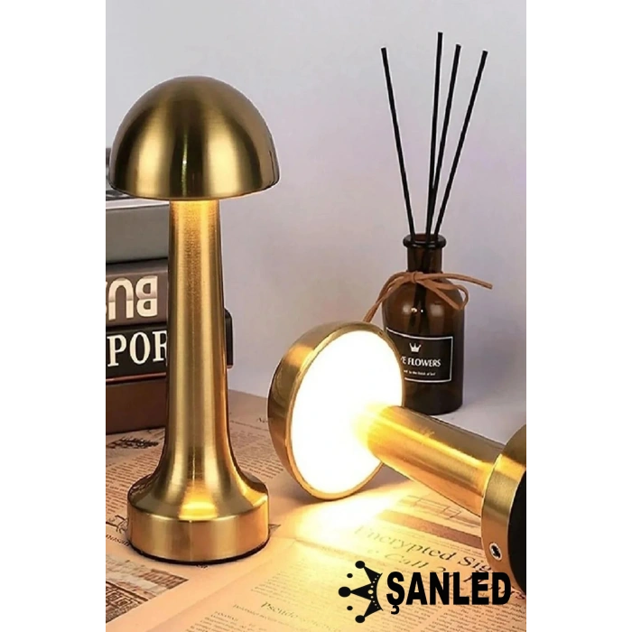 Gold Renk Şarjlı LED Masa Lambası Type-C Girişli Dokunmatik 3 Işık Modlu Gece Aydınlatması
