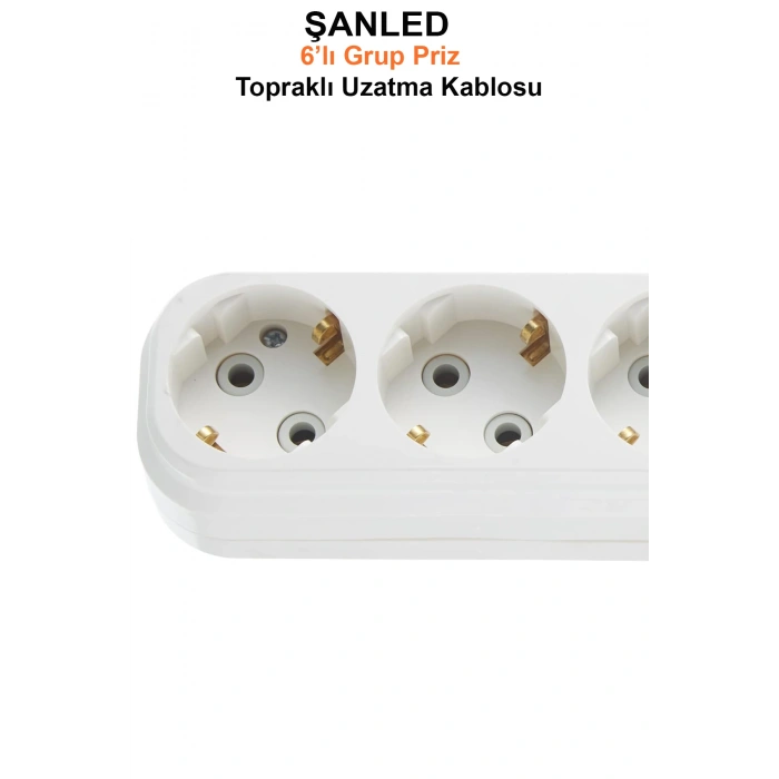 Grup Priz Topraklı 6lı Çoklu Priz Seyyar Ara Uzatma Kablosu TTR 2x2,5 mm kablo 2 metre