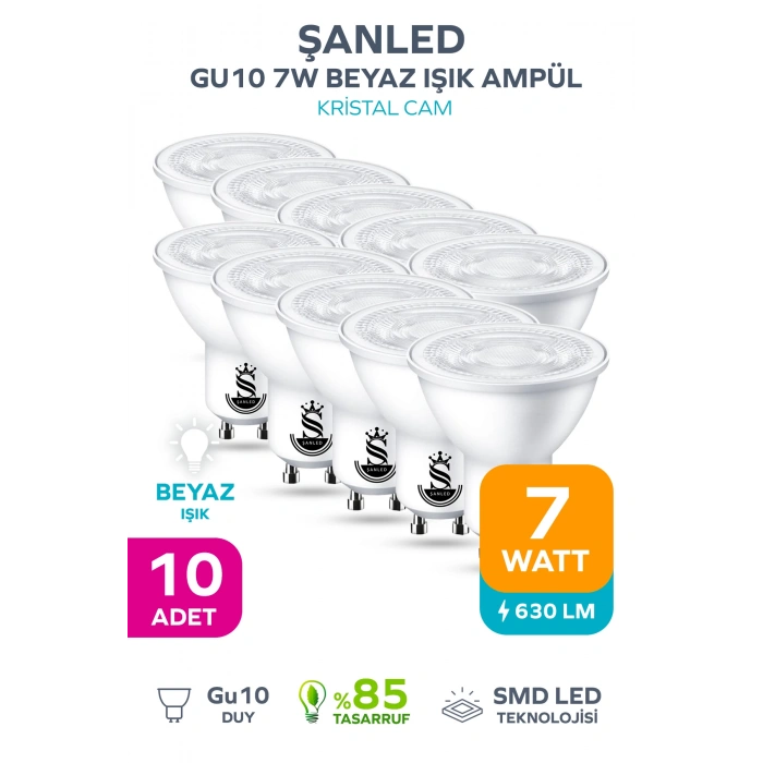 GU10 7W Beyaz Işık Ampül 10 Adet