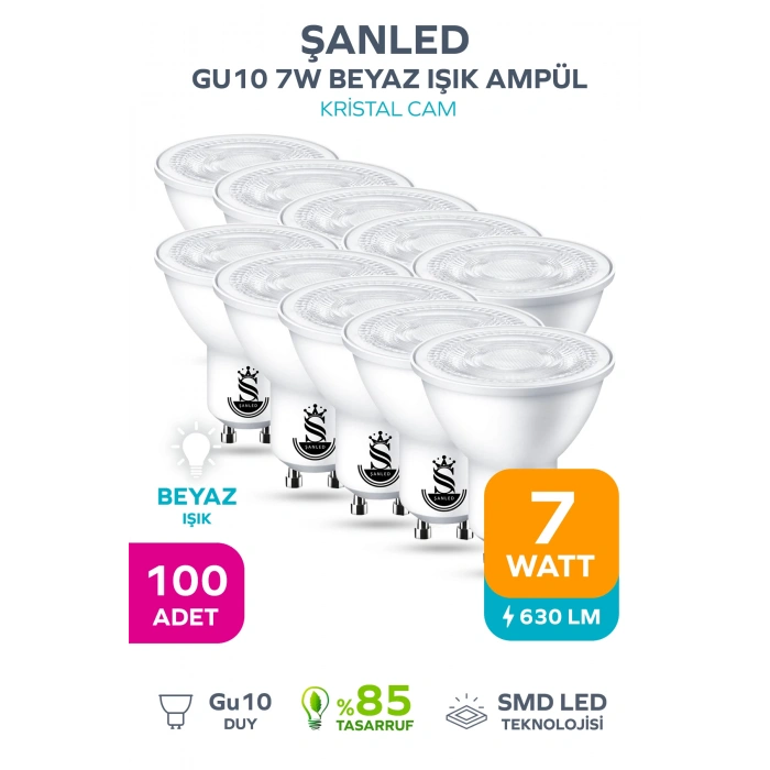 GU10 7W Beyaz Işık Ampül 100 Adet