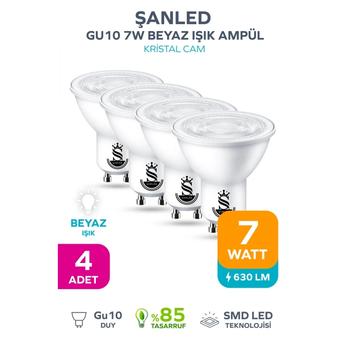 GU10 7W Beyaz Işık Ampül 4 Adet