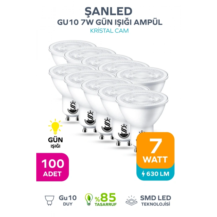 GU10 7W Gün Işığı Ampül 100 Adet