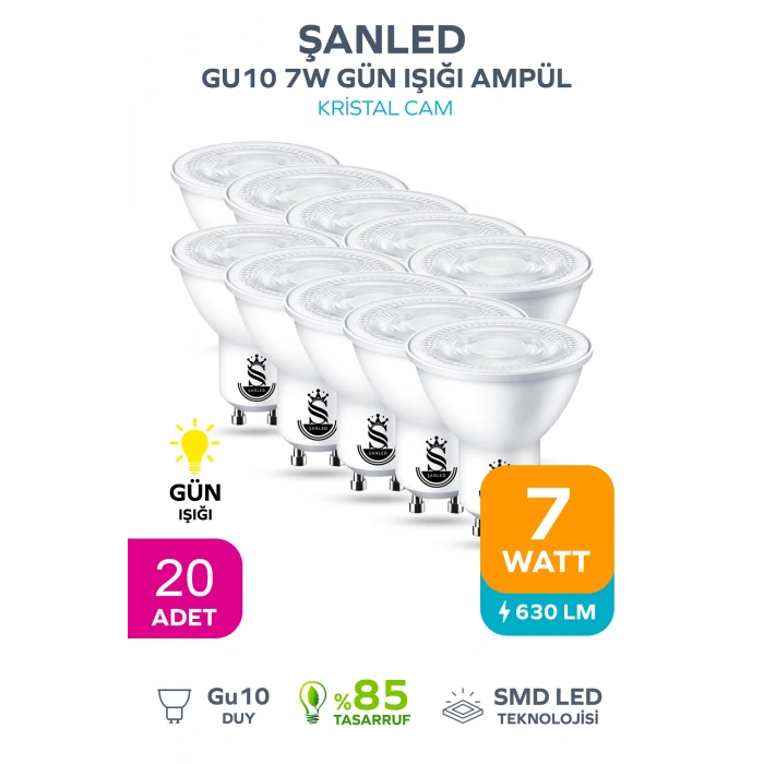 GU10 7W Gün Işığı Ampül 20 Adet