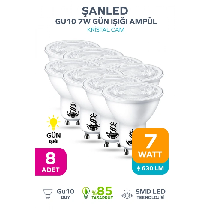 GU10 7W Gün Işığı Ampül 8 Adet